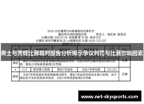 勇士与黄蜂比赛裁判报告分析揭示争议判罚与比赛影响因素